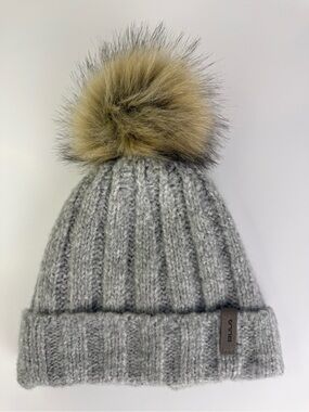 Bula Beanie Toque Wool Blend NWOT Adult OS Grey Knit Pom Pom Fleece Lined